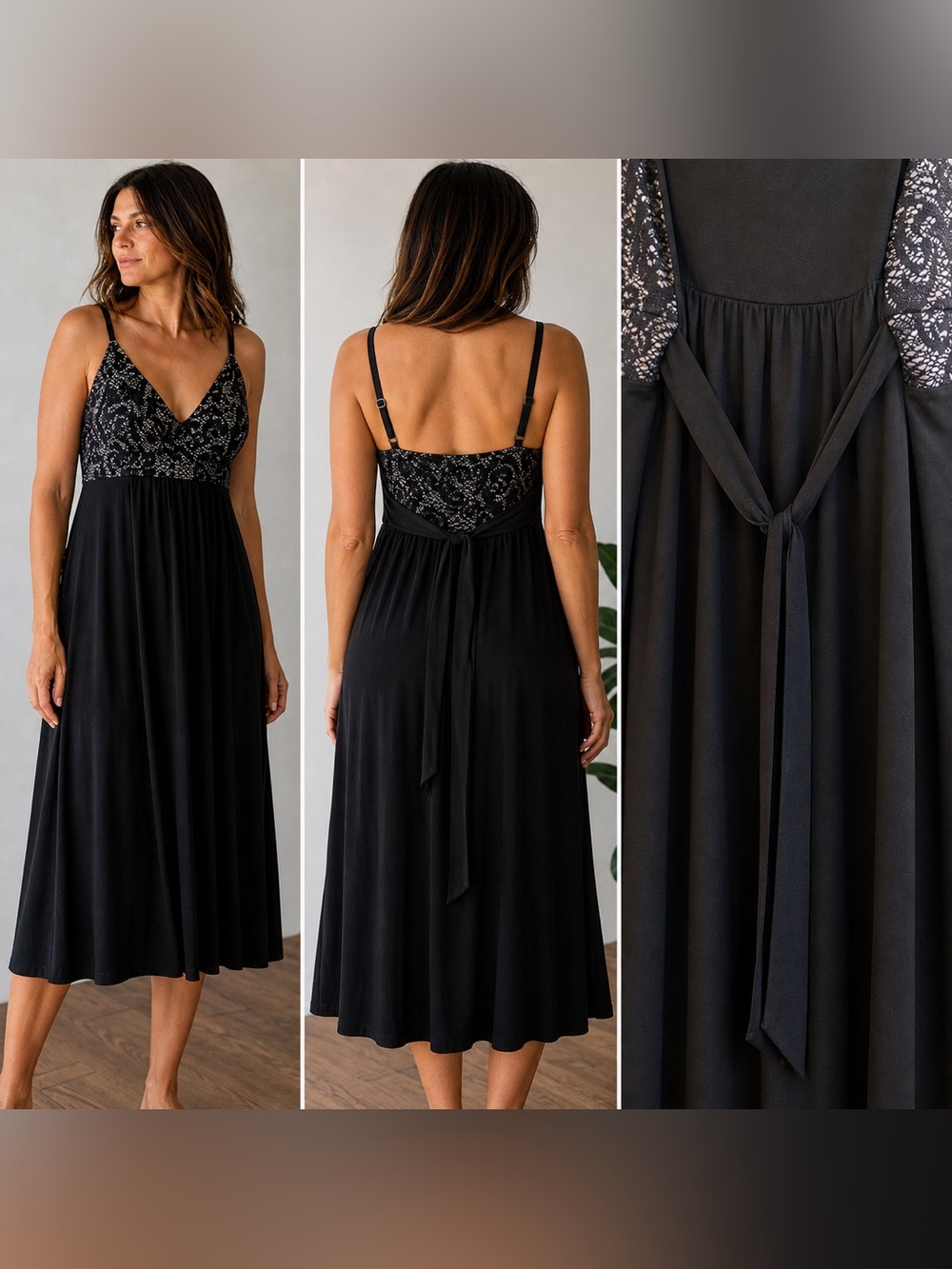 NWT Black Lace Empire Waist V Neck Sleeveless Dress. Small